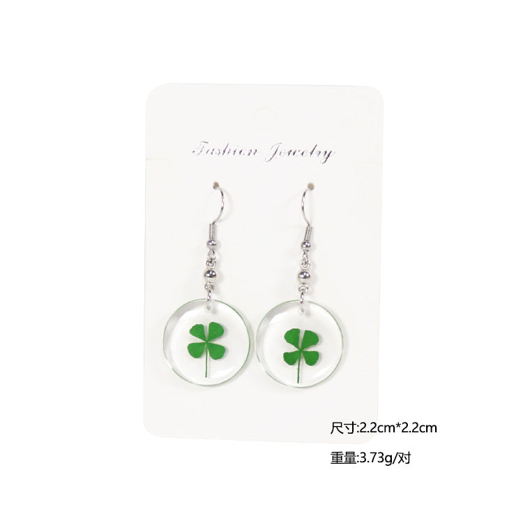 Wholesale 10pcs Four-leaf Clover Natural Specimen Earrings